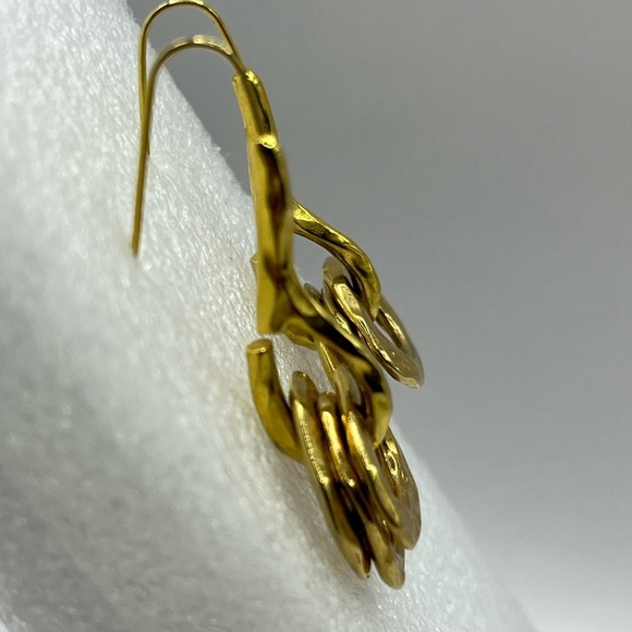 Gold Geometric Minimalist Earrings Shepards Hooks Quality Circular Gold Tone - Picture 10 of 13